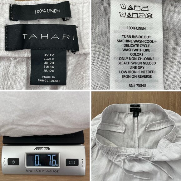 Tahari Shorts Women 1X White Linen Pockets Elastic Waist Lightweight - Picture 10 of 10